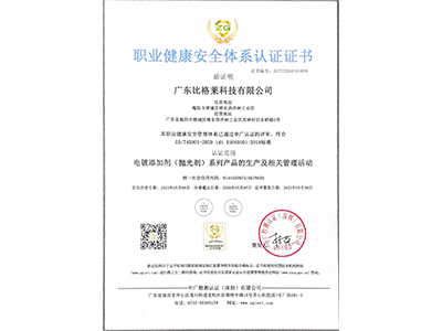比格萊職業(yè)健康安全管理體系認證證書